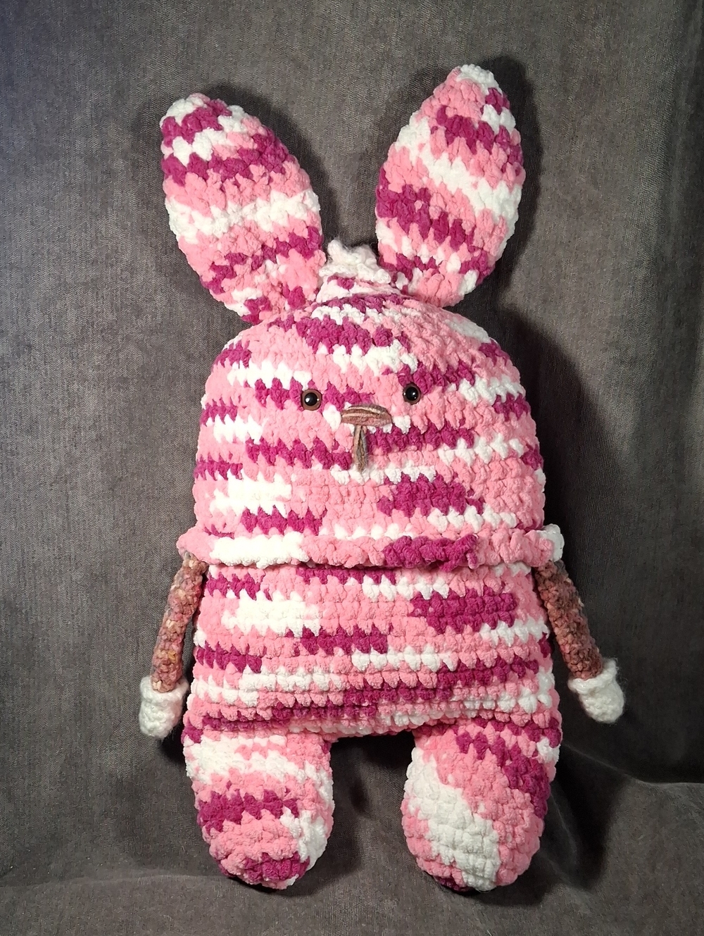 Hand Crafted Crocheted Pink White Magenta 18" Bunny Stuffed Animal VG+ Age 3+